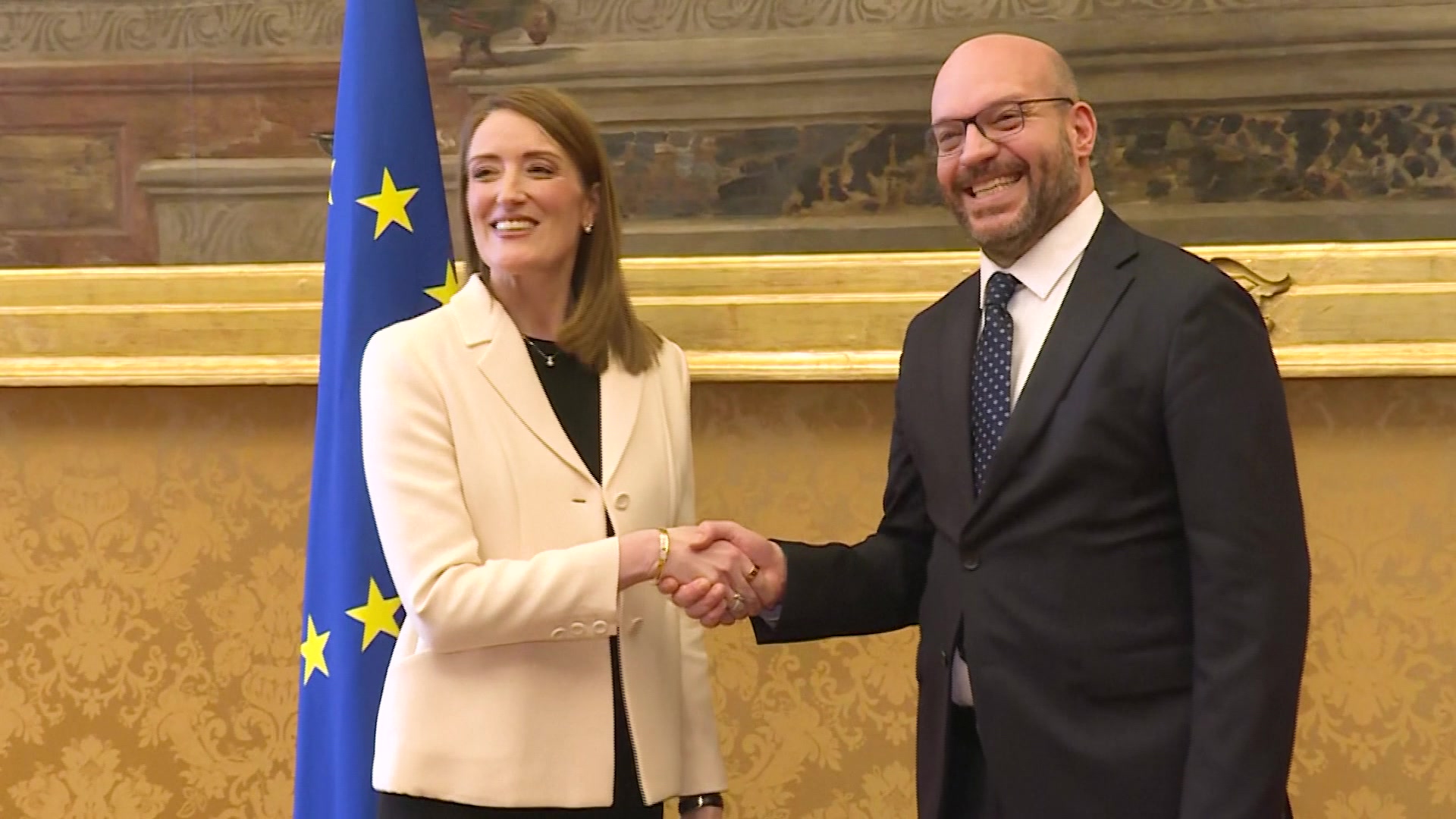 Official visit by Roberta METSOLA, EP President to Rome - Meeting with Lorenzo FONTANA, President of the Italian Chamber of Deputies: extracts from the arrival and meeting